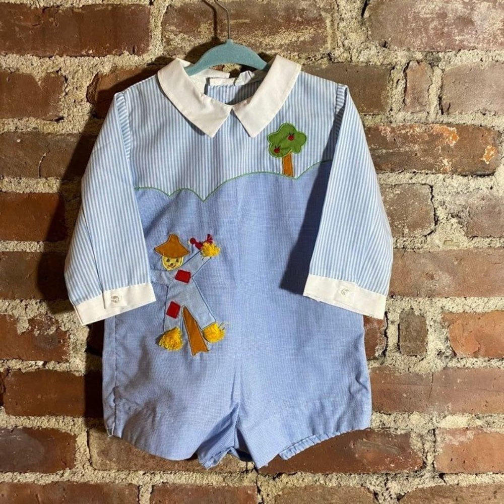 Vintage Nannette Romper Jon Jon 18M Applique Collared